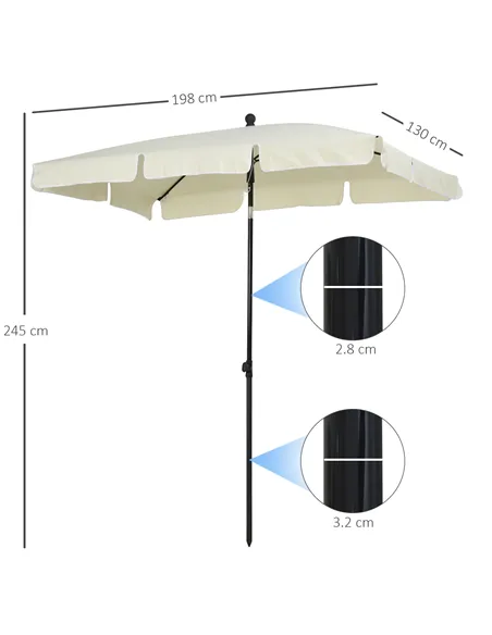 Outsunny 2 x 1.3m Garden Parasol Umbrella, Outdoor Market Table Umbrella with Ruffles & Aluminium Pole, Rectangular Tilting Para