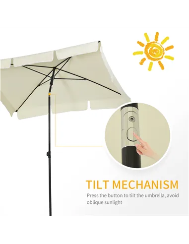 Outsunny 2 x 1.3m Garden Parasol Umbrella, Outdoor Market Table Umbrella with Ruffles & Aluminium Pole, Rectangular Tilting Para