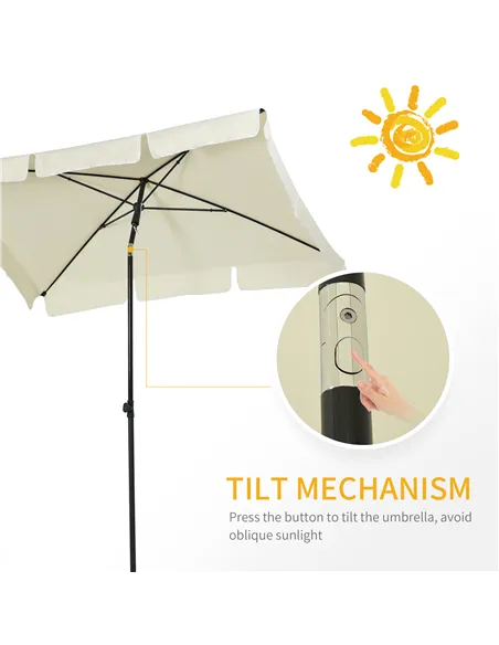 Outsunny 2 x 1.3m Garden Parasol Umbrella, Outdoor Market Table Umbrella with Ruffles & Aluminium Pole, Rectangular Tilting Para