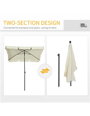 Outsunny 2 x 1.3m Garden Parasol Umbrella, Outdoor Market Table Umbrella with Ruffles & Aluminium Pole, Rectangular Tilting Para