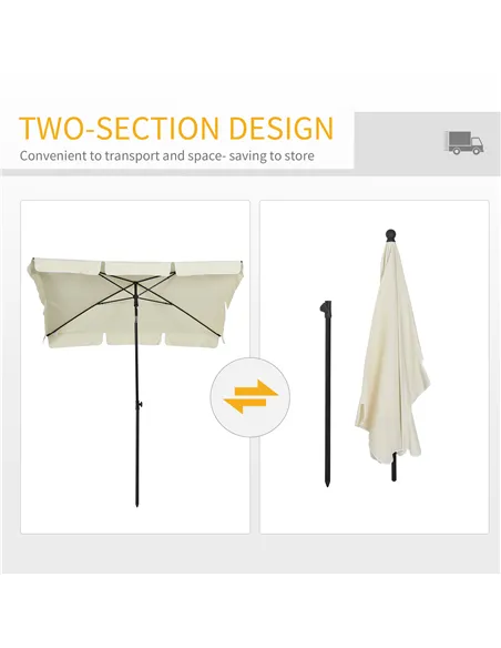 Outsunny 2 x 1.3m Garden Parasol Umbrella, Outdoor Market Table Umbrella with Ruffles & Aluminium Pole, Rectangular Tilting Para