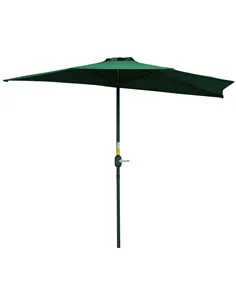 Outsunny 3(m) Half Parasol, Semi Round Umbrella with Metal Frame, Crank Handle for Balcony, Garden, Green