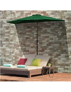 Outsunny 3(m) Half Parasol, Semi Round Umbrella with Metal Frame, Crank Handle for Balcony, Garden, Green 2