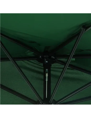 Outsunny 3(m) Half Parasol, Semi Round Umbrella with Metal Frame, Crank Handle for Balcony, Garden, Green