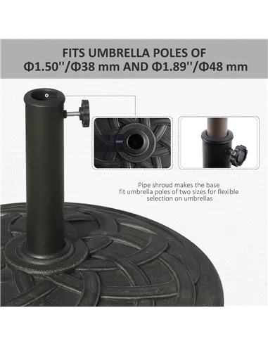 Outsunny 19KG Resin Umbrella Base Garden Parasol Base Stand Round Sun Shade Holder Suitable For Pole Between Φ38mm to Φ48mm