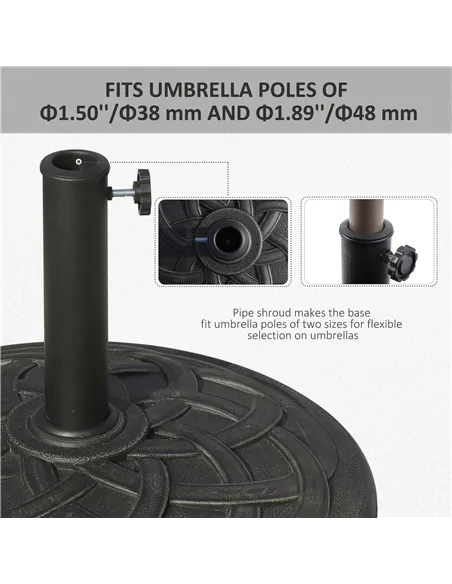Outsunny 19KG Resin Umbrella Base Garden Parasol Base Stand Round Sun Shade Holder Suitable For Pole Between Φ38mm to Φ48mm