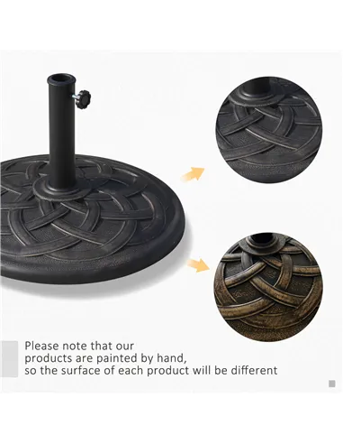 Outsunny 19KG Resin Umbrella Base Garden Parasol Base Stand Round Sun Shade Holder Suitable For Pole Between Φ38mm to Φ48mm