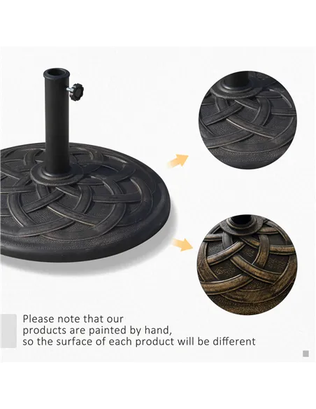Outsunny 19KG Resin Umbrella Base Garden Parasol Base Stand Round Sun Shade Holder Suitable For Pole Between Φ38mm to Φ48mm