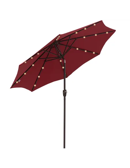 Outsunny Φ2.7m Garden 24 LED Light Parasol Solar Outdoor Tilt Sun Umbrella Patio Club Party Event Manual Sun Shade w/ Hand Crank