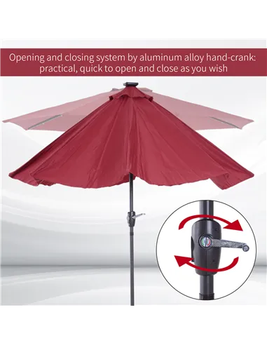 Outsunny Φ2.7m Garden 24 LED Light Parasol Solar Outdoor Tilt Sun Umbrella Patio Club Party Event Manual Sun Shade w/ Hand Crank