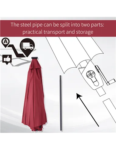 Outsunny Φ2.7m Garden 24 LED Light Parasol Solar Outdoor Tilt Sun Umbrella Patio Club Party Event Manual Sun Shade w/ Hand Crank