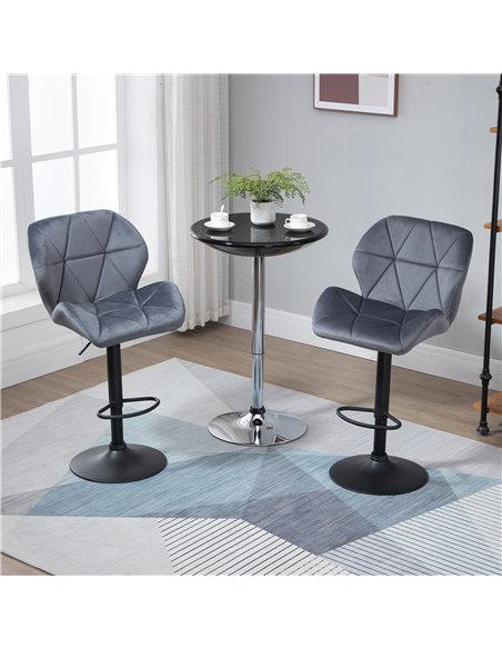 HOMCOM Adjustable Bar Stools Set of 2, Armless Upholstered Swivel Counter Chairs, Barstools with Back, Footrest, Dark Grey