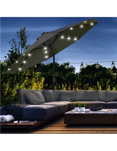 Outsunny 2.7m Patio Garden Umbrella Outdoor Parasol with Tilt Crank and 24 LEDs Lights (Grey)
