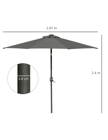 Outsunny 2.7m Patio Garden Umbrella Outdoor Parasol with Tilt Crank and 24 LEDs Lights (Grey)