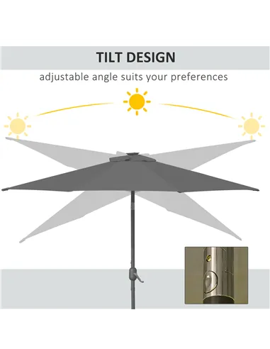 Outsunny 2.7m Patio Garden Umbrella Outdoor Parasol with Tilt Crank and 24 LEDs Lights (Grey)