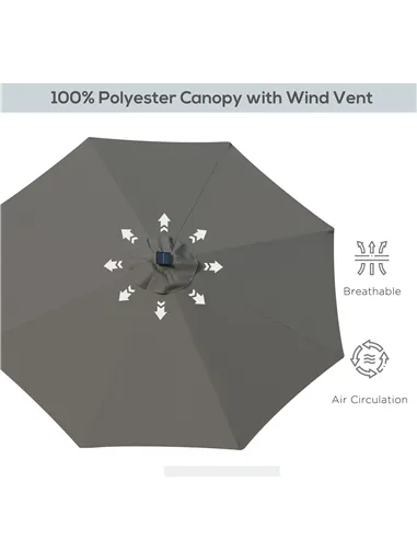 Outsunny 2.7m Patio Garden Umbrella Outdoor Parasol with Tilt Crank and 24 LEDs Lights (Grey)