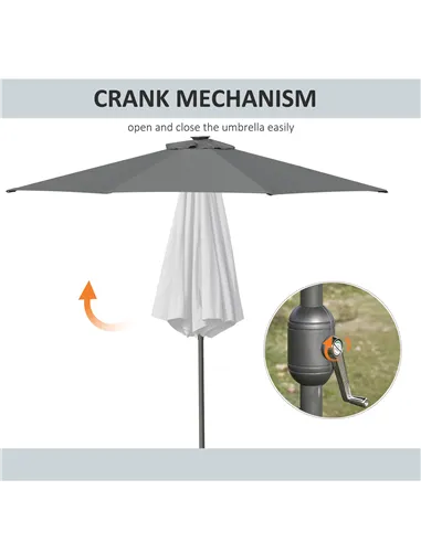 Outsunny 2.7m Patio Garden Umbrella Outdoor Parasol with Tilt Crank and 24 LEDs Lights (Grey)