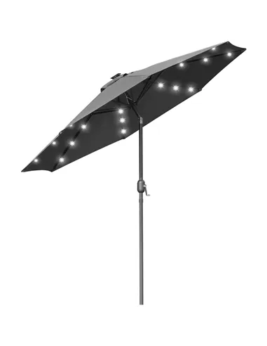 Outsunny 2.7m Patio Garden Umbrella Outdoor Parasol with Tilt Crank and 24 LEDs Lights (Grey)