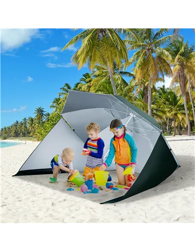 Outsunny 2m UV Protection Fishing Beach Umbrella Brolly Shelter w/ Side Panel Tent Green