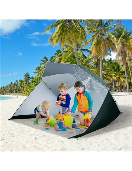 Outsunny 2m UV Protection Fishing Beach Umbrella Brolly Shelter w/ Side Panel Tent Green