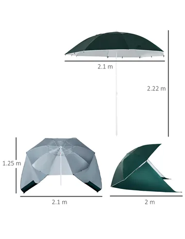 Outsunny 2m UV Protection Fishing Beach Umbrella Brolly Shelter w/ Side Panel Tent Green