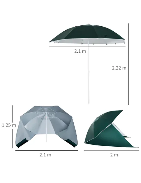 Outsunny 2m UV Protection Fishing Beach Umbrella Brolly Shelter w/ Side Panel Tent Green