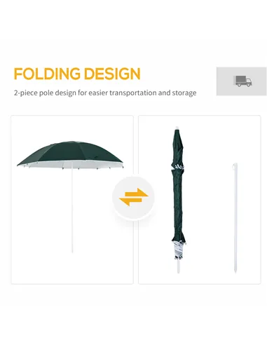 Outsunny 2m UV Protection Fishing Beach Umbrella Brolly Shelter w/ Side Panel Tent Green