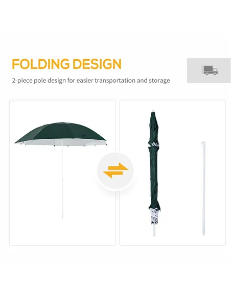 Outsunny 2m UV Protection Fishing Beach Umbrella Brolly Shelter w/ Side Panel Tent Green