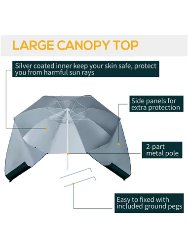 Outsunny 2m UV Protection Fishing Beach Umbrella Brolly Shelter w/ Side Panel Tent Green
