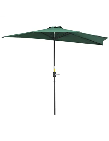 Outsunny 2.7m Garden Half Parasol, Outdoor Balcony Umbrella with 5 Steel Ribs, Patio Sun Shade, Green