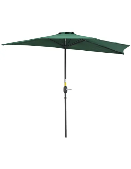 Outsunny 2.7m Garden Half Parasol, Outdoor Balcony Umbrella with 5 Steel Ribs, Patio Sun Shade, Green