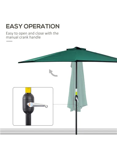 Outsunny 2.7m Garden Half Parasol, Outdoor Balcony Umbrella with 5 Steel Ribs, Patio Sun Shade, Green