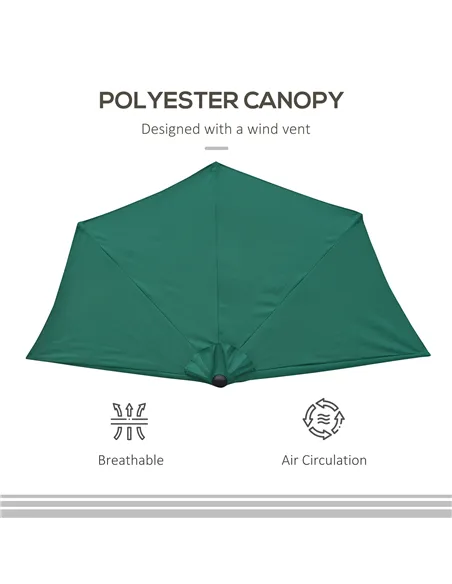 Outsunny 2.7m Garden Half Parasol, Outdoor Balcony Umbrella with 5 Steel Ribs, Patio Sun Shade, Green