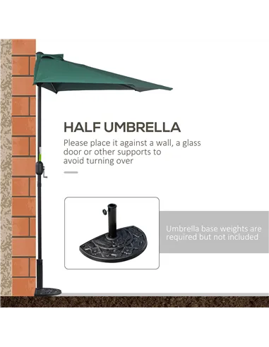 Outsunny 2.7m Garden Half Parasol, Outdoor Balcony Umbrella with 5 Steel Ribs, Patio Sun Shade, Green