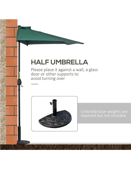 Outsunny 2.7m Garden Half Parasol, Outdoor Balcony Umbrella with 5 Steel Ribs, Patio Sun Shade, Green