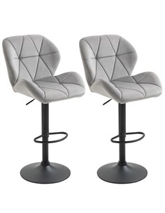 HOMCOM Adjustable Bar Stools Set of 2, Armless Upholstered Swivel Counter Chairs, Barstools with Back, Footrest, Light Grey