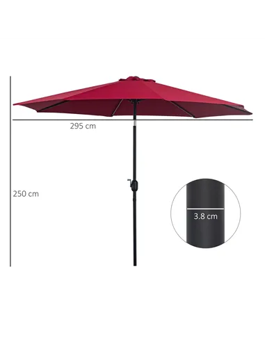 Outsunny 3(m) Tilting Parasol Garden Umbrellas, Outdoor Sun Shade with 8 Ribs, Tilt and Crank Handle for Balcony, Bench, Garden,