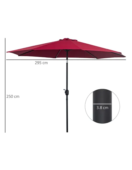 Outsunny 3(m) Tilting Parasol Garden Umbrellas, Outdoor Sun Shade with 8 Ribs, Tilt and Crank Handle for Balcony, Bench, Garden,