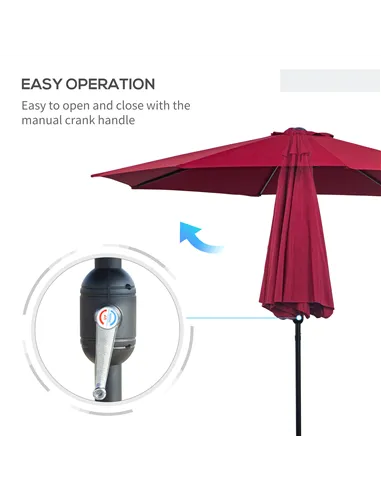 Outsunny 3(m) Tilting Parasol Garden Umbrellas, Outdoor Sun Shade with 8 Ribs, Tilt and Crank Handle for Balcony, Bench, Garden,