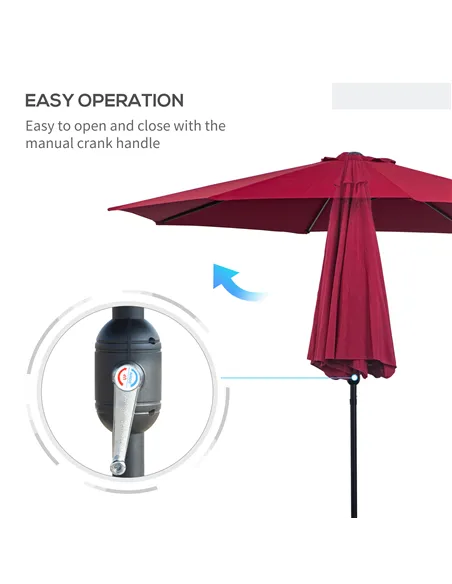 Outsunny 3(m) Tilting Parasol Garden Umbrellas, Outdoor Sun Shade with 8 Ribs, Tilt and Crank Handle for Balcony, Bench, Garden,