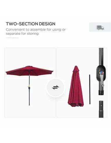 Outsunny 3(m) Tilting Parasol Garden Umbrellas, Outdoor Sun Shade with 8 Ribs, Tilt and Crank Handle for Balcony, Bench, Garden,