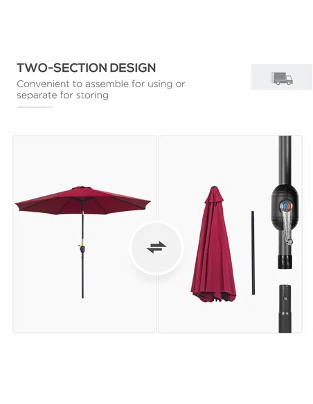 Outsunny 3(m) Tilting Parasol Garden Umbrellas, Outdoor Sun Shade with 8 Ribs, Tilt and Crank Handle for Balcony, Bench, Garden,