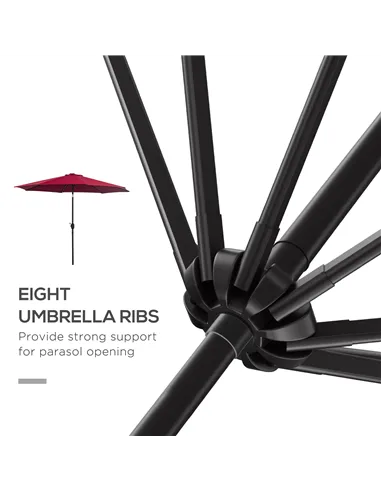 Outsunny 3(m) Tilting Parasol Garden Umbrellas, Outdoor Sun Shade with 8 Ribs, Tilt and Crank Handle for Balcony, Bench, Garden,
