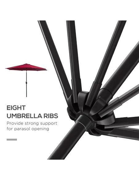 Outsunny 3(m) Tilting Parasol Garden Umbrellas, Outdoor Sun Shade with 8 Ribs, Tilt and Crank Handle for Balcony, Bench, Garden,