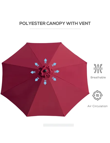 Outsunny 3(m) Tilting Parasol Garden Umbrellas, Outdoor Sun Shade with 8 Ribs, Tilt and Crank Handle for Balcony, Bench, Garden,