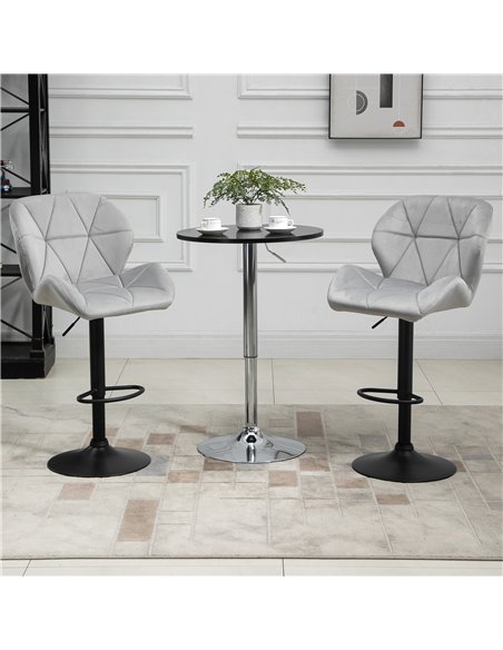HOMCOM Adjustable Bar Stools Set of 2, Armless Upholstered Swivel Counter Chairs, Barstools with Back, Footrest, Light Grey