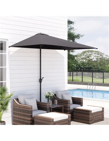 Outsunny Balcony Half Parasol Semi Round Umbrella Patio Crank Handle (2.3 m, Grey)- NO BASE INCLUDED