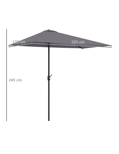Outsunny Balcony Half Parasol Semi Round Umbrella Patio Crank Handle (2.3 m, Grey)- NO BASE INCLUDED