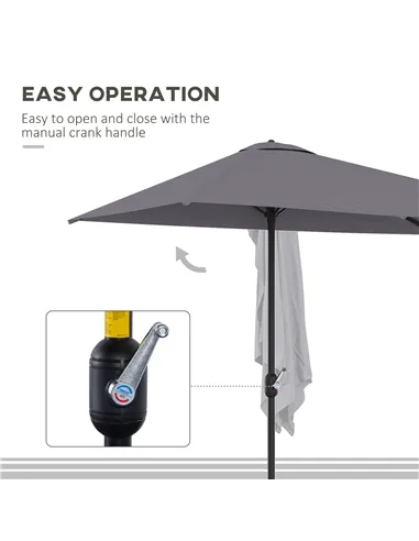 Outsunny Balcony Half Parasol Semi Round Umbrella Patio Crank Handle (2.3 m, Grey)- NO BASE INCLUDED