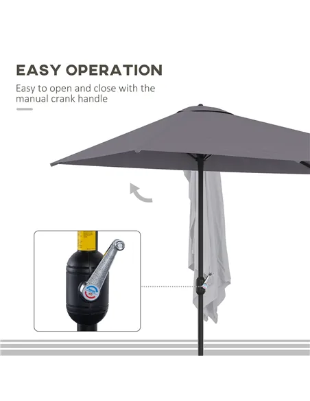 Outsunny Balcony Half Parasol Semi Round Umbrella Patio Crank Handle (2.3 m, Grey)- NO BASE INCLUDED